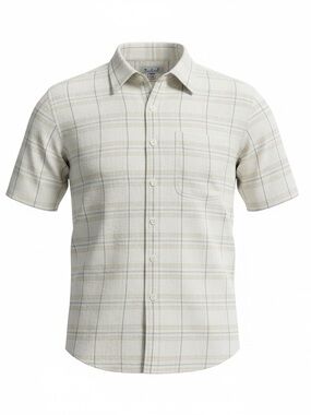 Men's Short-Sleeve Plaid washable linen Button-Down Shirt - Cream